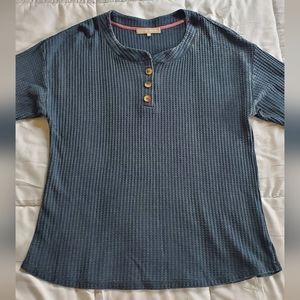 Chloe & Jasmine Waffle Knit Long Sleeve Top Women's 2XL Dark Harbor